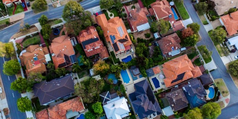 Aerial shot of neighbours house boundaries symbolising dispute.