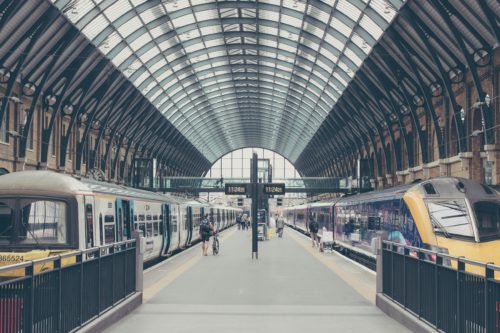 Late for work because of train strikes. Trains in a station.