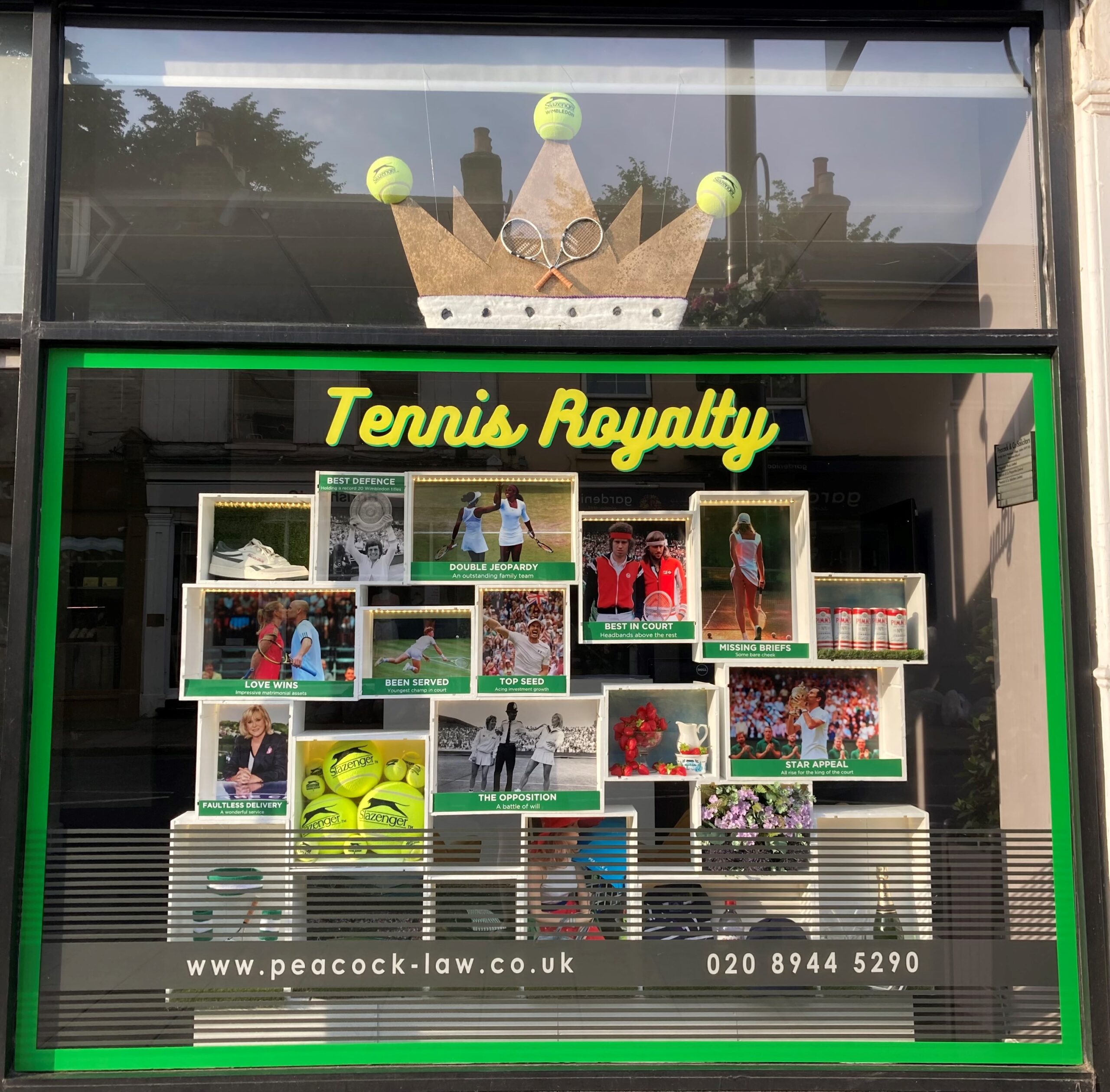 Wimbledon Tennis Royalty window featuring pictures of all the great tennis players